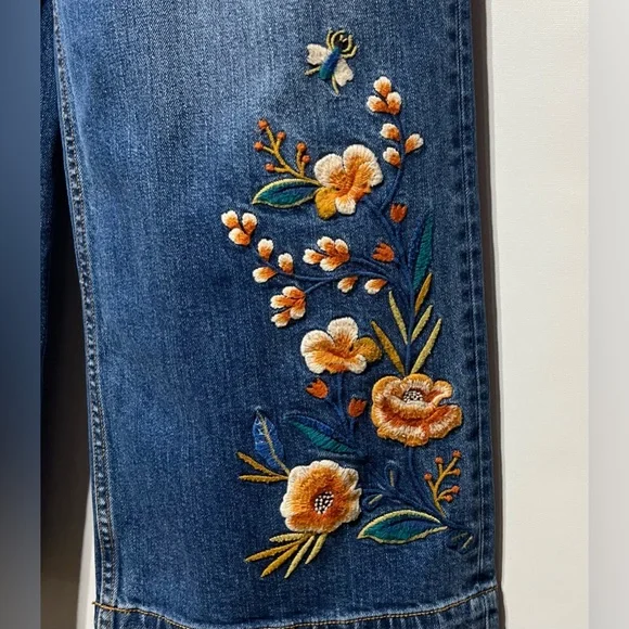 Johnny Was Shuri Floral Embroidered High-Rise Wide Leg Jeans Size 29 Inseam‎ - Picture 4 of 11